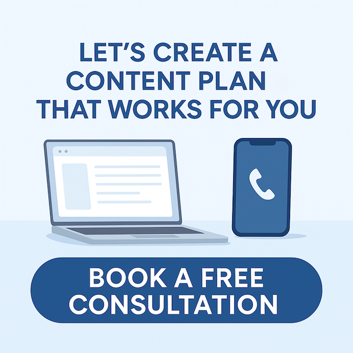 laptop, cell phone, and CTA button for marketing consultation 