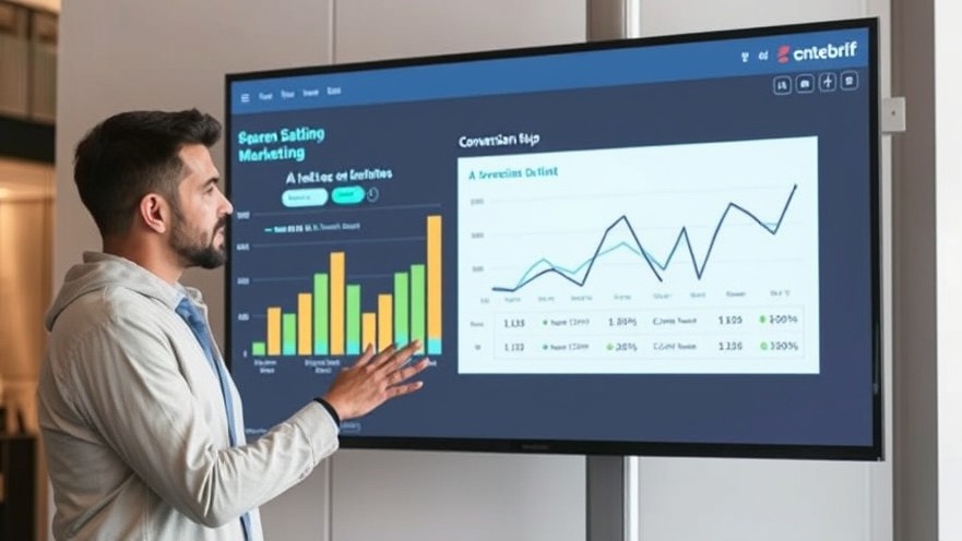 Marketing analyst presenting AI-powered personalized marketing conversion metrics.