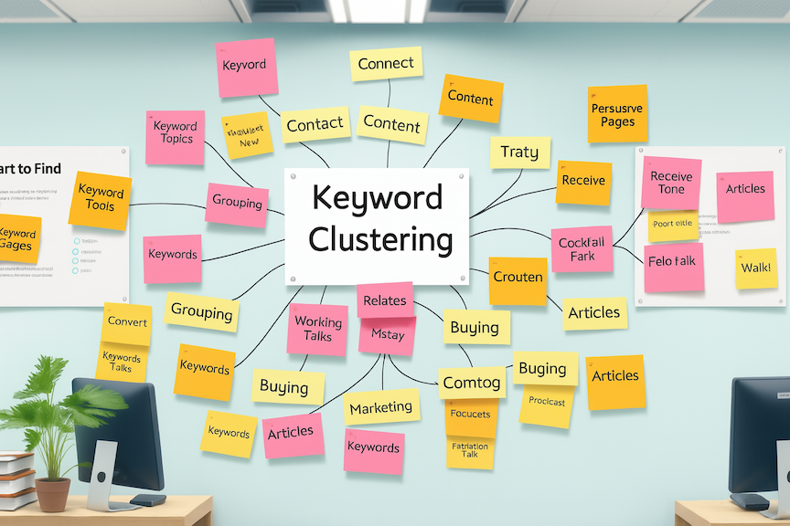 Keyword Clustering diagram on wall_SEO process