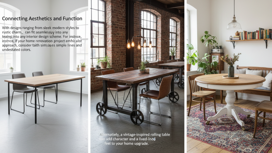 Stylish home renovation tables on wheels, perfect for functional furniture and decor.