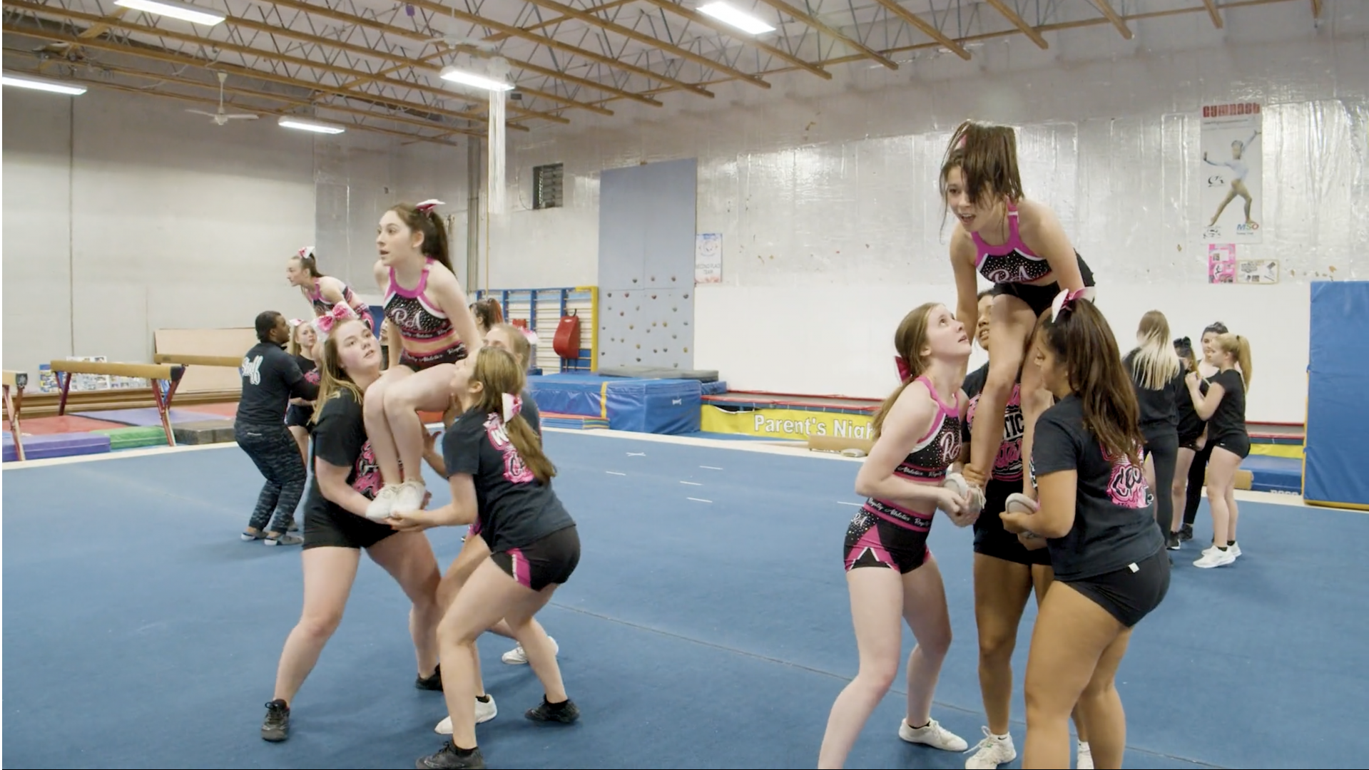 Royalty Athletics Cheerleading, commercial, business brand video, cheerleaders making two human pyramids