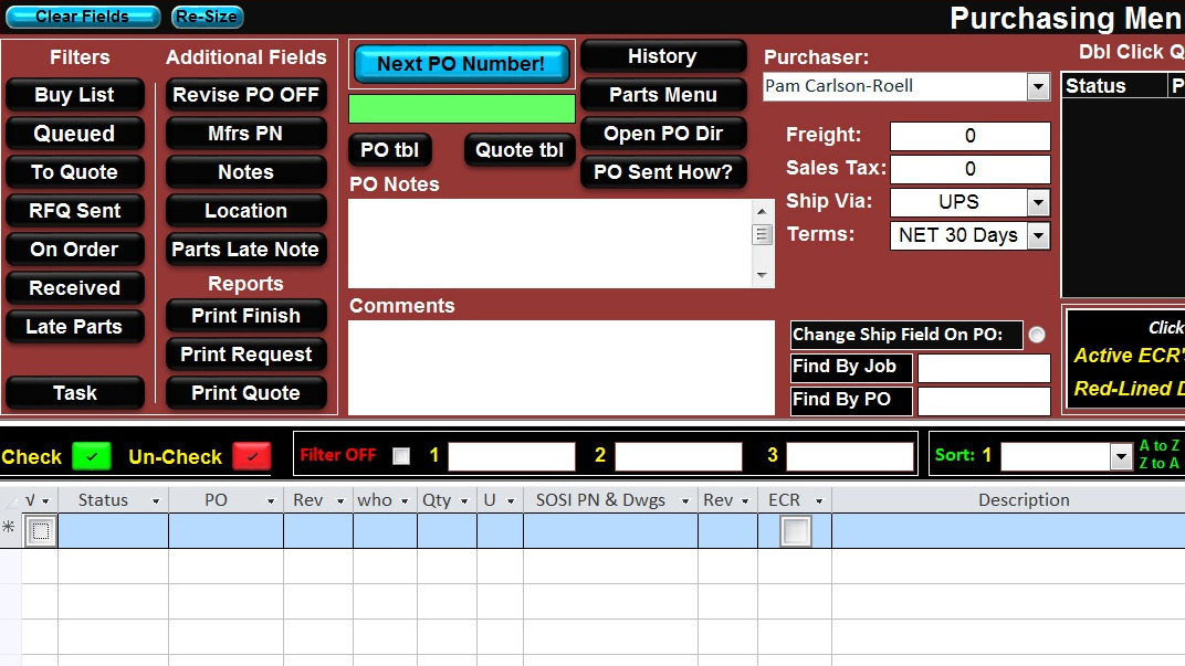 Custom purchasing software of Ocean Equipment Company, an example of custom Access development