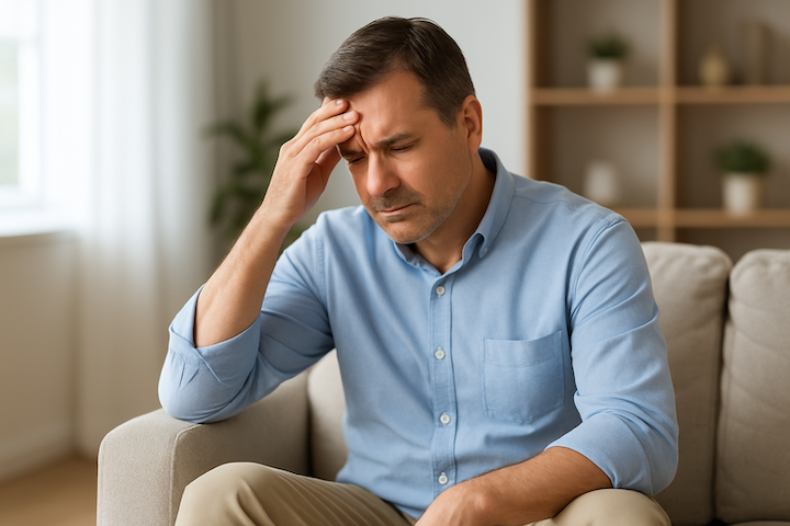 man experiencing a headache_ symptom of high BP