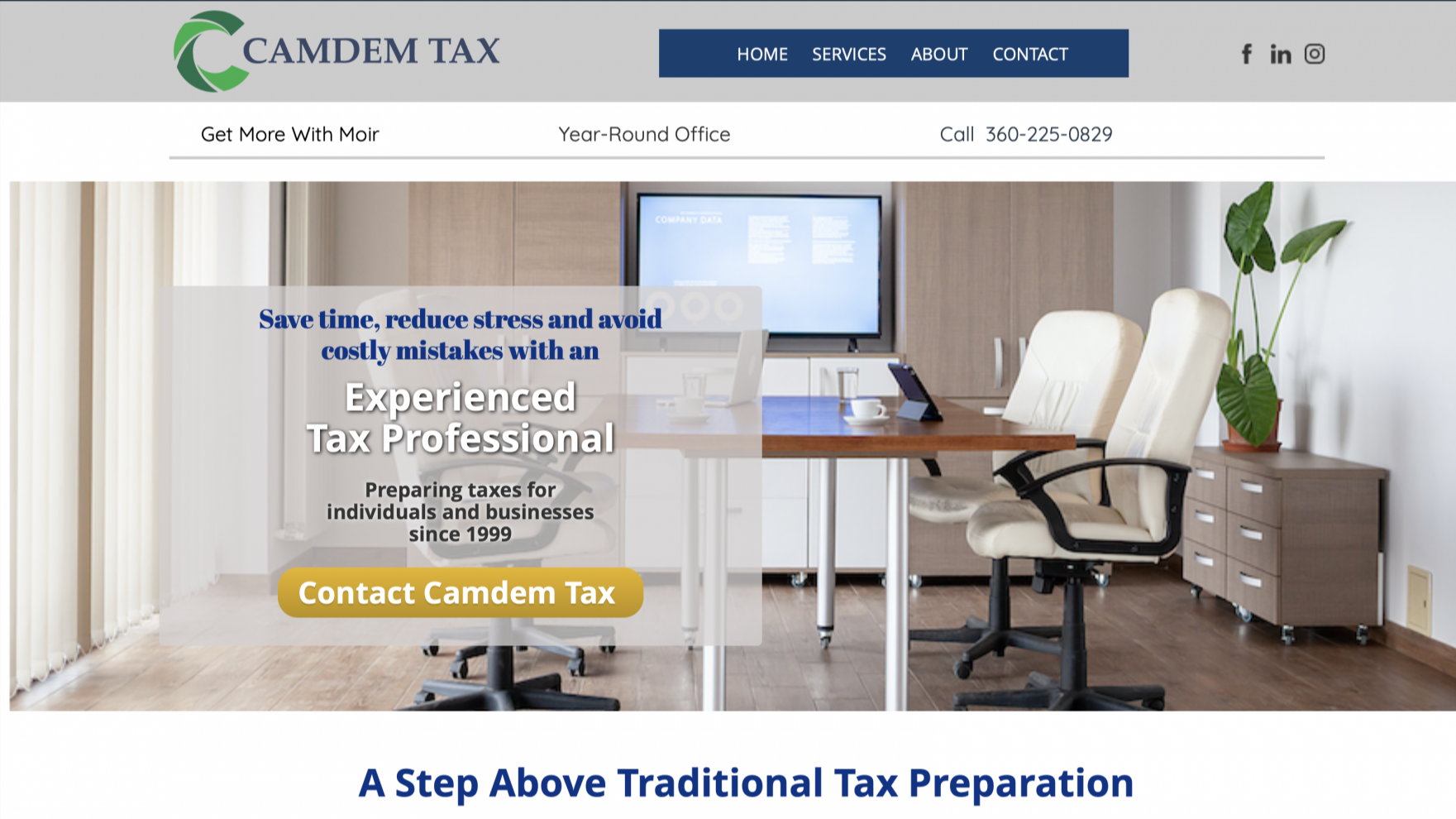Camdem Tax website, example of web design, SEO strategy