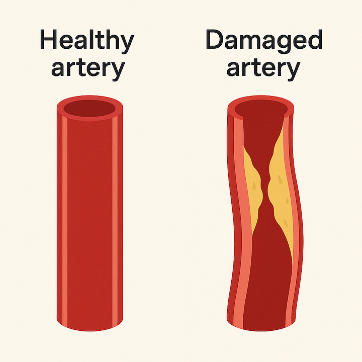 Illustration. comparison of Healthy artery vs damaged artery