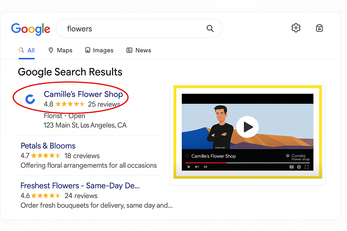 google search results with video_top of 3-pack