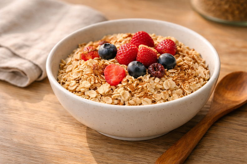 Rolled oats with fruit and cinnamon