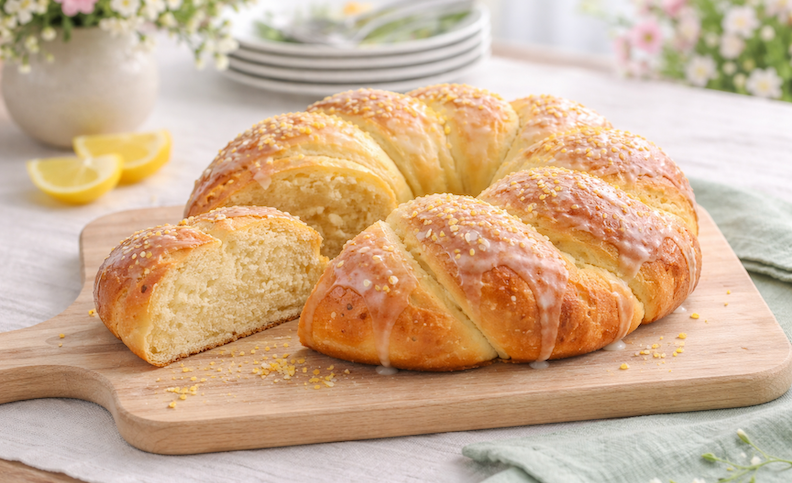 Braided lemon Easter bread with glaze and lemon zest