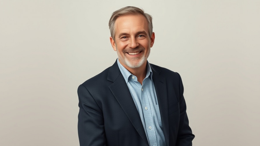 Middle-aged man in suit smiling, US home sales surge.