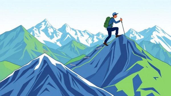 Alpine Luxury Homes Growth chart with hiker illustration.