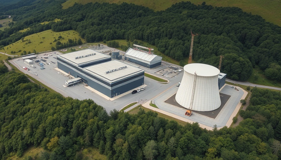 Aerial view of Trawsfynydd nuclear decommissioning project with industrial buildings