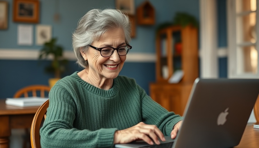 Older woman participating in online Spanish language class.
