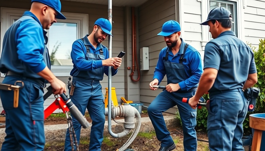 Plumbers aiding in outdoor repairs for residential plumbing.