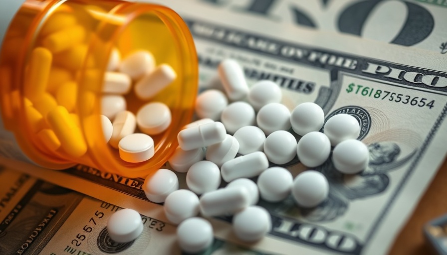 White pills on US dollars representing Medicare negotiated drug prices.