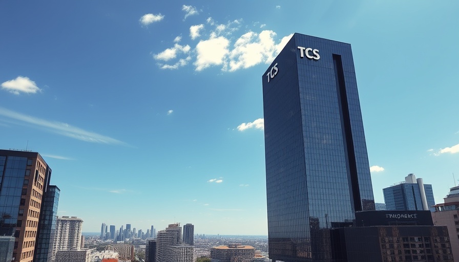 Modern TCS building against a sunny blue sky.