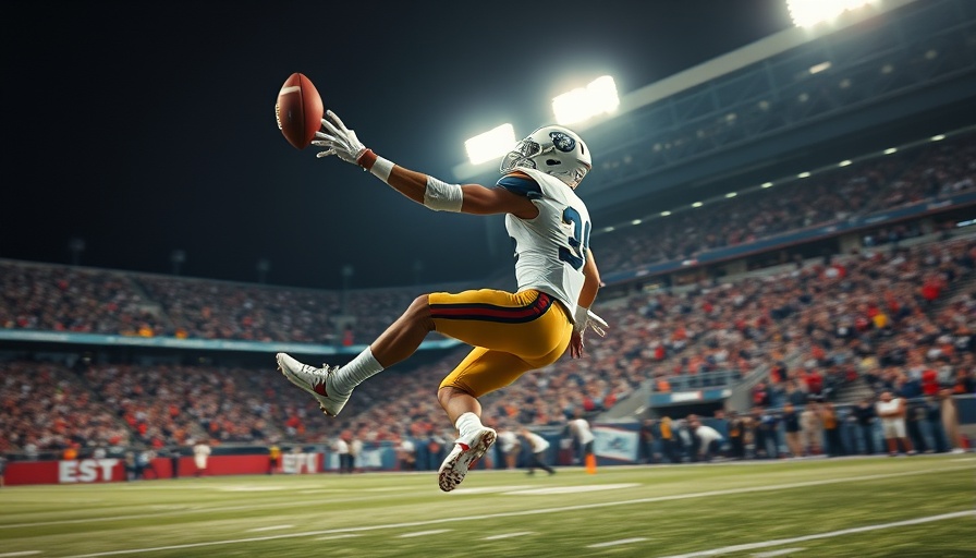 Huntington Beach football player making a high catch against opponent.