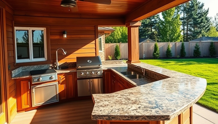 Wooden outdoor kitchen with grill under a gazebo
