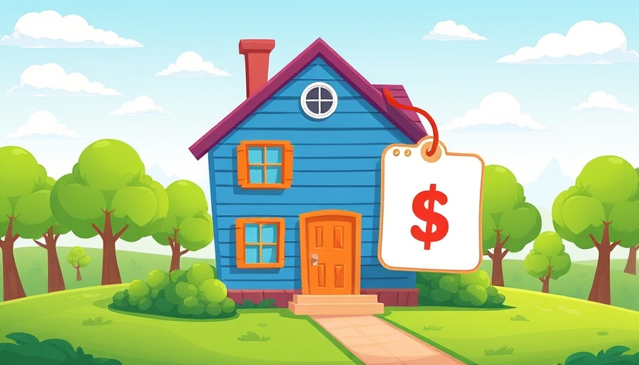 Illustration of property value concept with cartoon house and tax tag, Limit Property Tax Bill Increases.