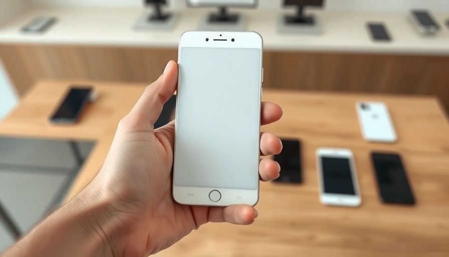 Person holding white smartphone in a showroom, budget-friendly smartphones for seniors.