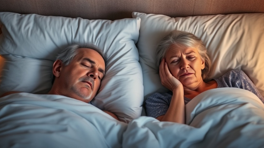 Older couple experiencing sleep difficulties with partner due to snoring.