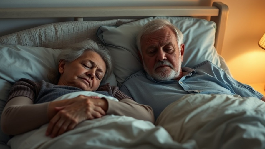 Older couple experiencing sleeping challenges with partners in bed.