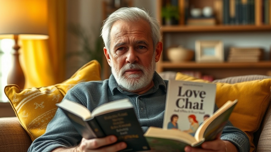 Love, Chai, and Other Four-Letter Words book club scene with a man reading.