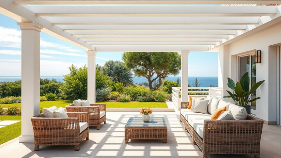 Elegant modern outdoor seating area design near ocean.