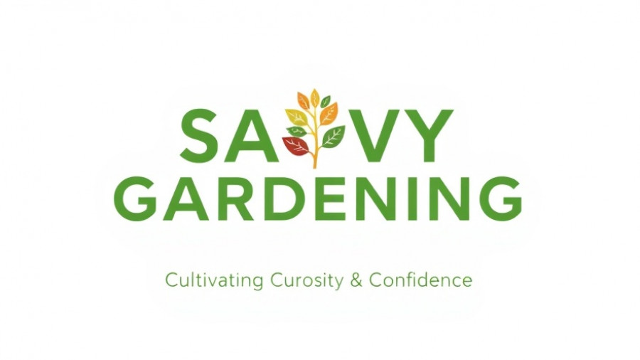 SAVVY GARDENING logo with flower illustration.