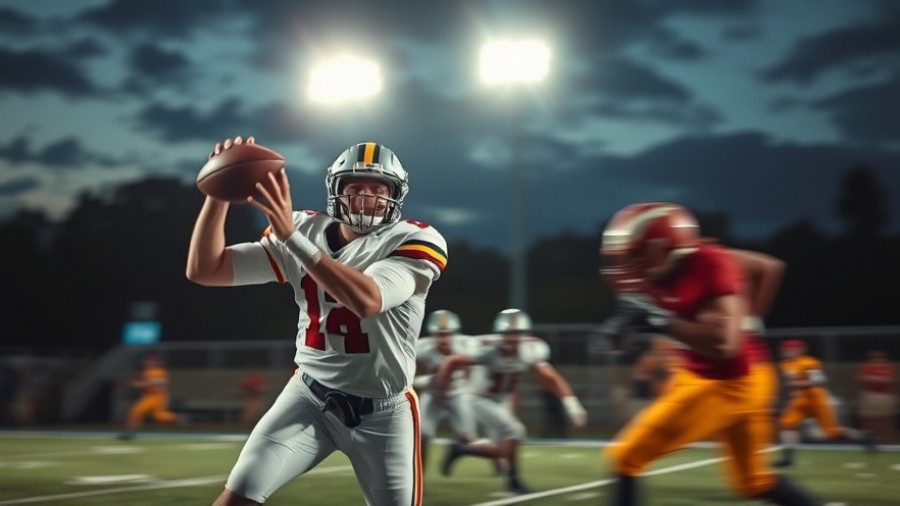 San Juan Hills CIF-SS playoffs football action scene under lights.