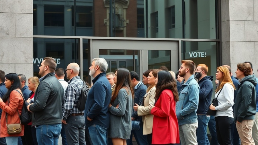 California voters approve redistricting; people in line at polling station.
