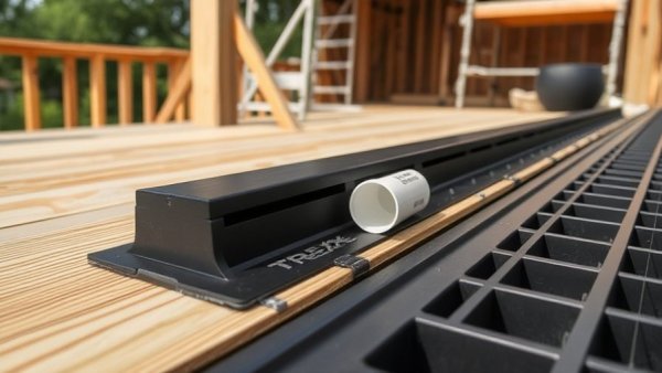 Trex RainEscape balcony deck installation close-up with tools.