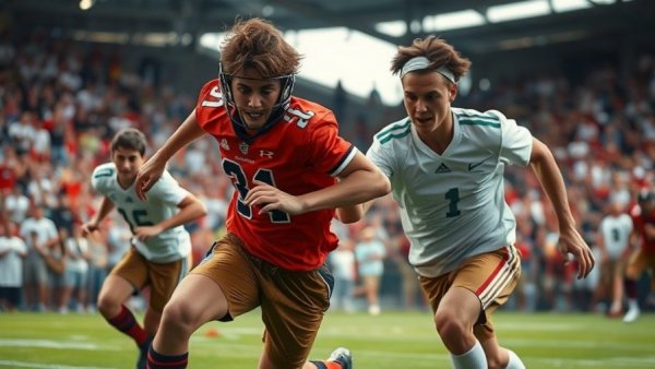 CIF-SS football playoffs action scene with players in motion.