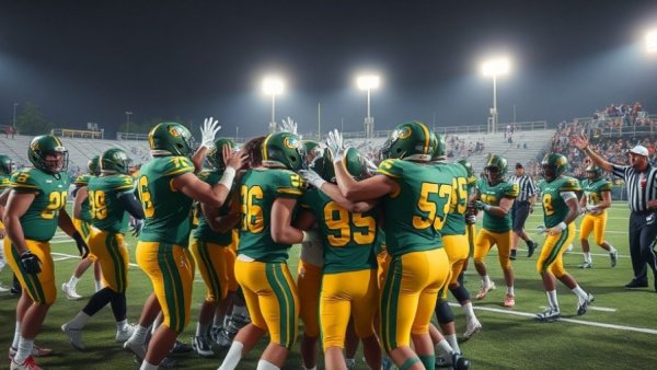 Sam Thomson leads Edison football team in game celebration.