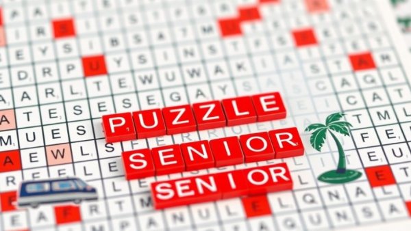 Crossword puzzle for seniors featuring travel theme icons.