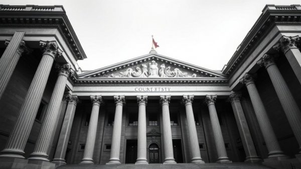 Courthouse exterior with grand columns symbolizing justice.