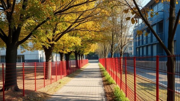 Long Beach greenbelt project area under construction with red fencing.