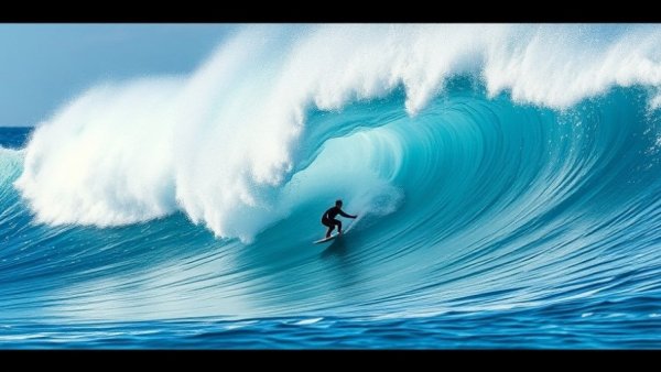 Surfer getting barreled inside a massive wave.