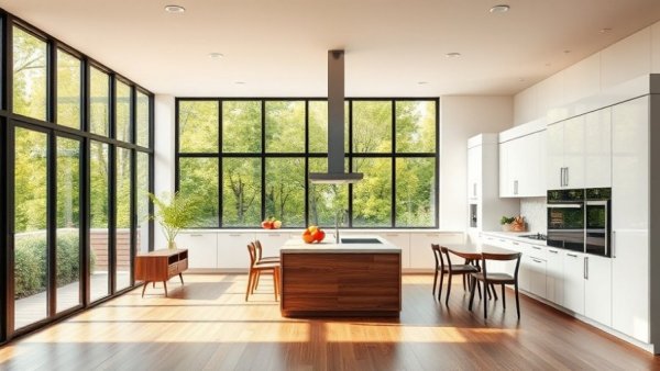 Modern kitchen design with window selection strategies.