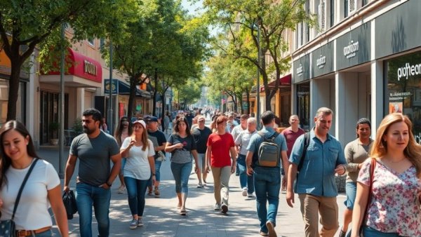 Busy street scene on Second Street with pedestrians, Long Beach curfew on bars.