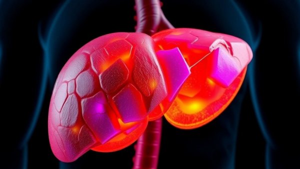 3D medical illustration of MASLD liver anatomy with highlighted features.