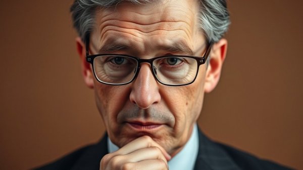 Pensive executive deep in thought following departure.