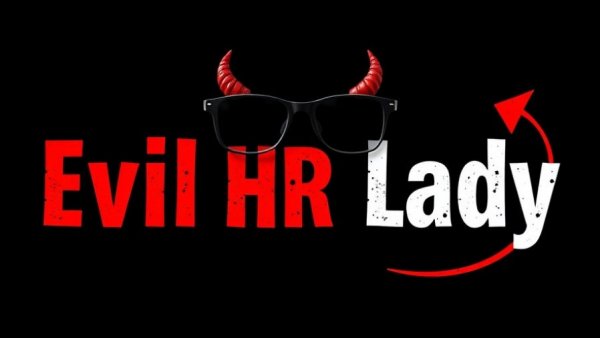 Graphic text 'Evil HR Lady' with devilish theme.