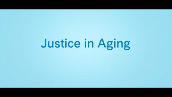 Justice in Aging logo on light blue background.