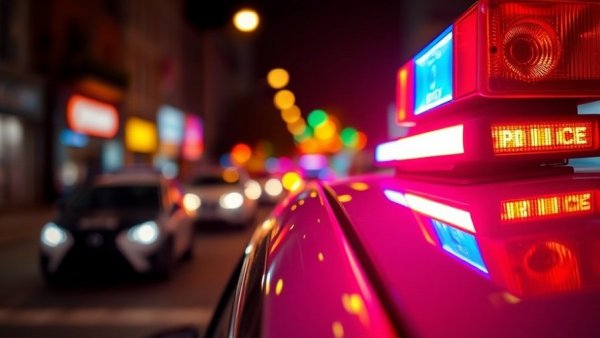 Police lights flashing in Long Beach speeding crash DUI scene.