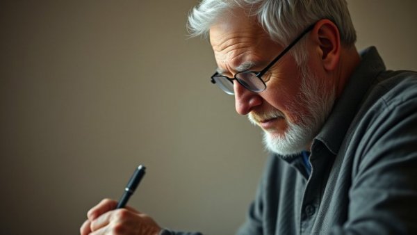 Senior reflecting on music composition, symbolizing creativity and procrastination.