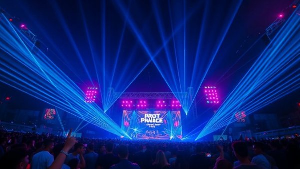 Boardmasters 2026 line-up poster at vibrant night festival with lasers.