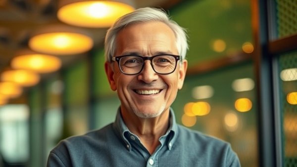 Confident man in warm modern setting related to talent management strategy.