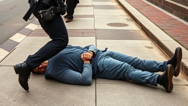 Officer securing detainee in LA County, highlighting identity ban.