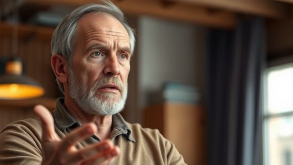 Middle-aged man discussing exercise for stronger bones indoors.