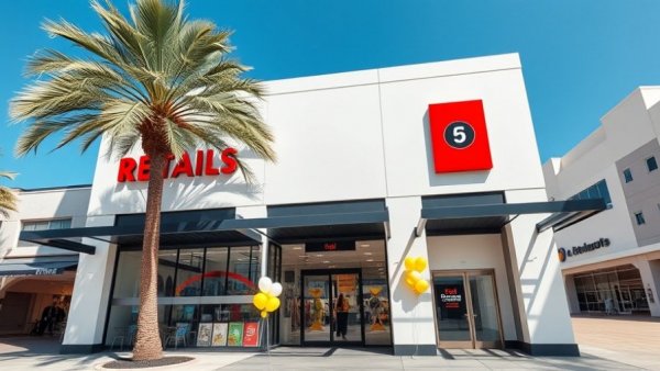 Howard's Appliance retail store with palm tree shadow under clear sky.